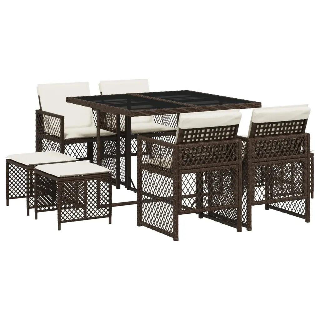Ensemble de 9 pcs table de jardin et chaises avec coussins – mobilier de jardin marron poly rotin-JU2822