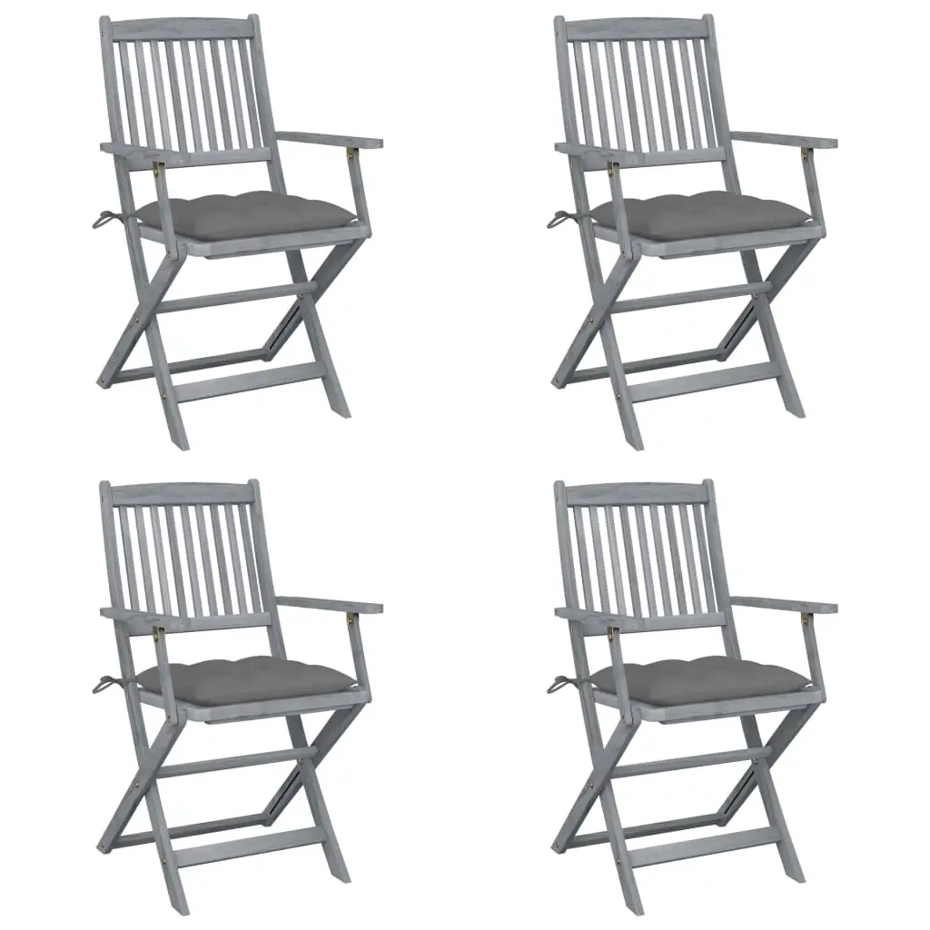 Ensemble de 4 Chaises d’Extérieur Pliantes en Bois d’Acacia avec Coussins Moelleux Gris pour Patio – ComfortXL Outdoor Living
