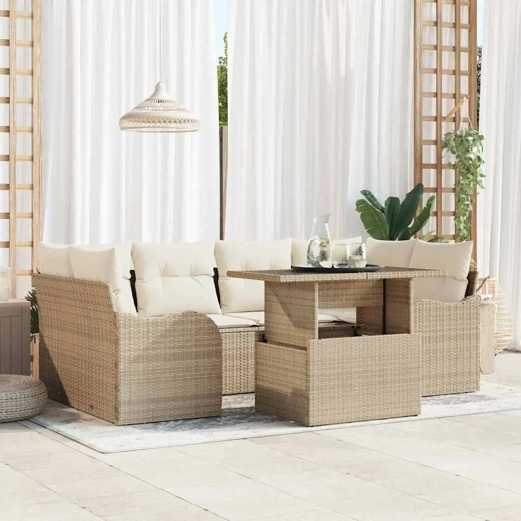 Ensemble de jardin 7 pcs pour 6 personnes en poly rotin tissé main Beige – ComfortXL Outdoor Living