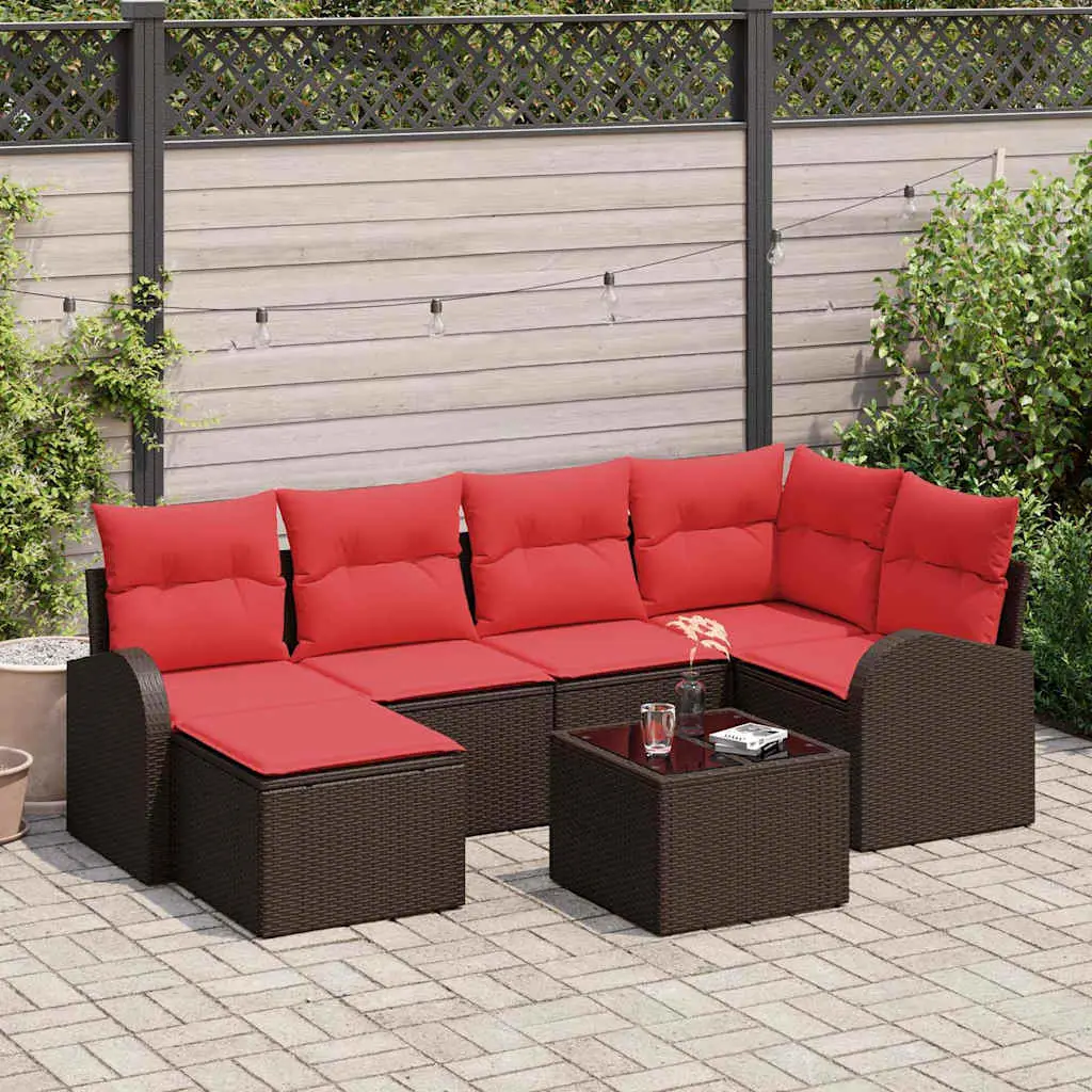 Ensemble de Canapés 7 pcs Marron et rouge polyrotin vidaXL 3354793