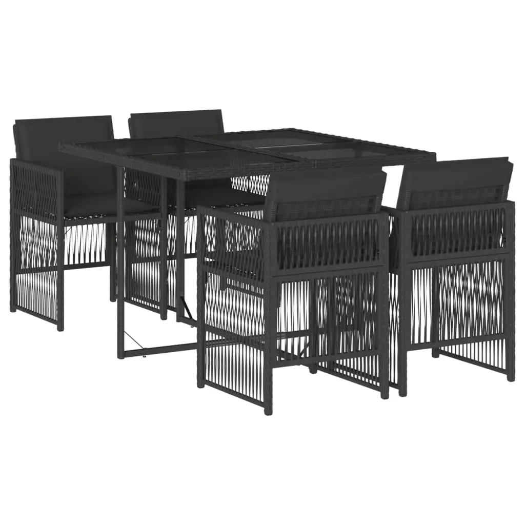 Ensemble de 5 pcs table de jardin et chaises avec coussins – mobilier de jardin Noir Résine tressée-JU2330