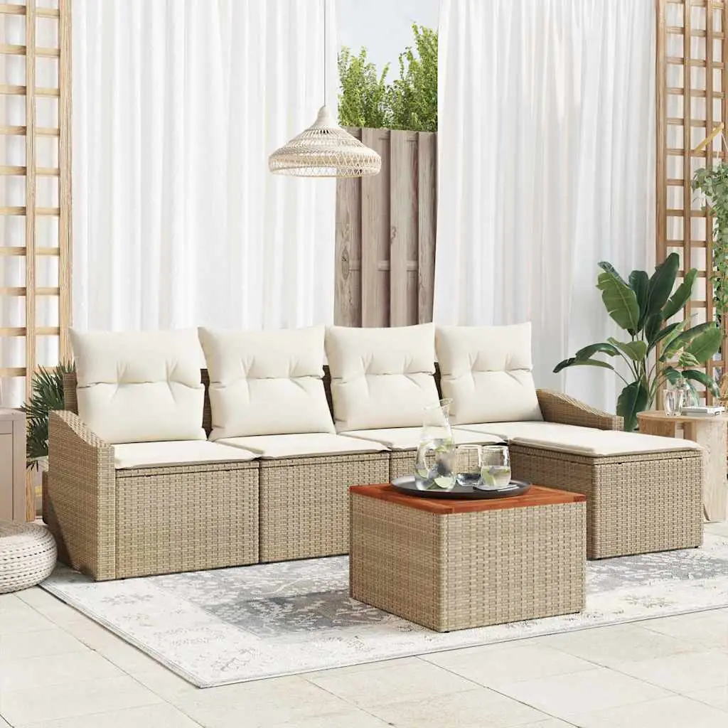 Ensemble Canapé Extérieur 6 Pièces Résine Tressée Modulable 5 Places avec Rangement Beige et Blanc – ComfortXL Outdoor Living