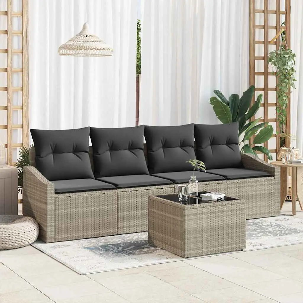 Ensemble de Canapés avec coussin 5 pcs Gris clair polyrotin vidaXL 3346592