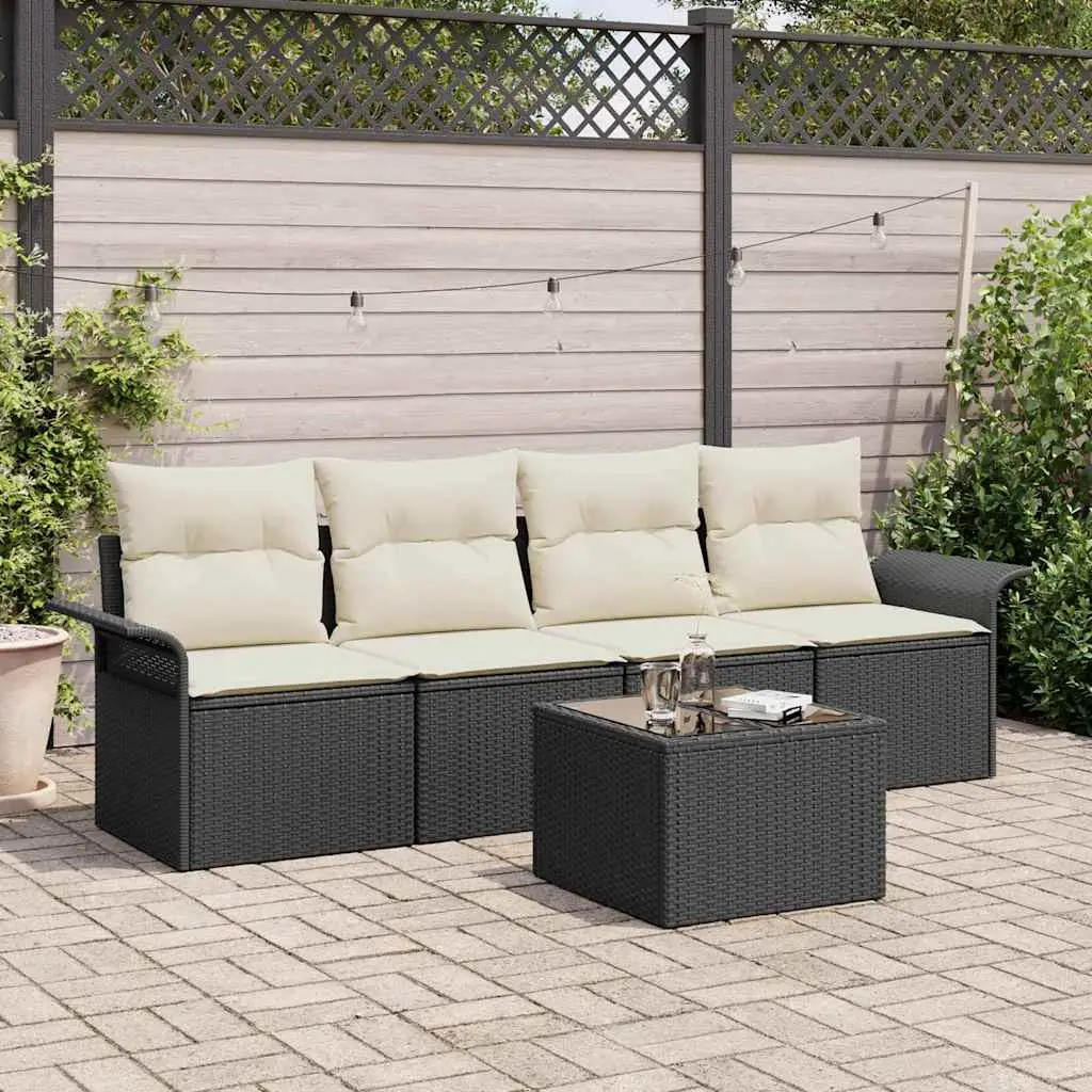 Ensemble de Canapés avec coussin 5 pcs Noir polyrotin vidaXL 3345227
