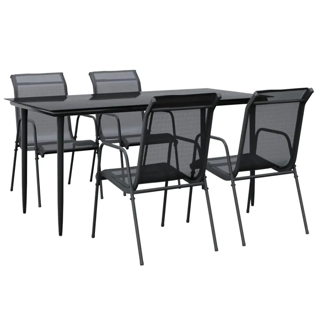 Ensemble de 5 pcs table de jardin avec chaises – mobilier de jardin noir textilène et acier