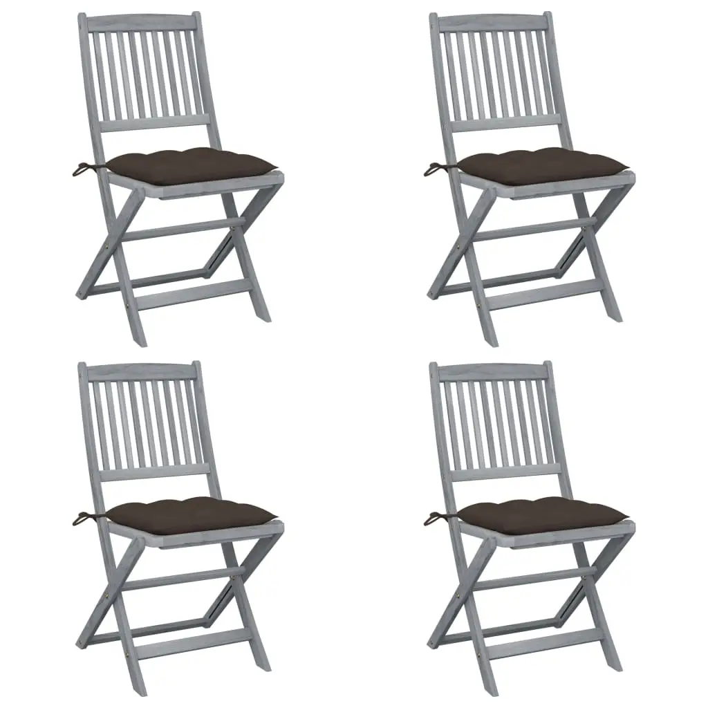 Ensemble de 4 Chaises de Repas Pliables Bois d’Acacia Massif et Coussins Épais Gris Finition Taupe – ComfortXL Outdoor Living