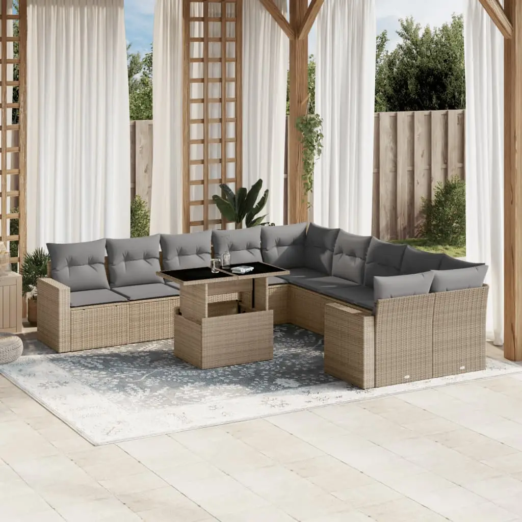 Ensemble d’extérieur 11 pièces résine tressée table relevable pour balcon beige – ComfortXL Outdoor Living