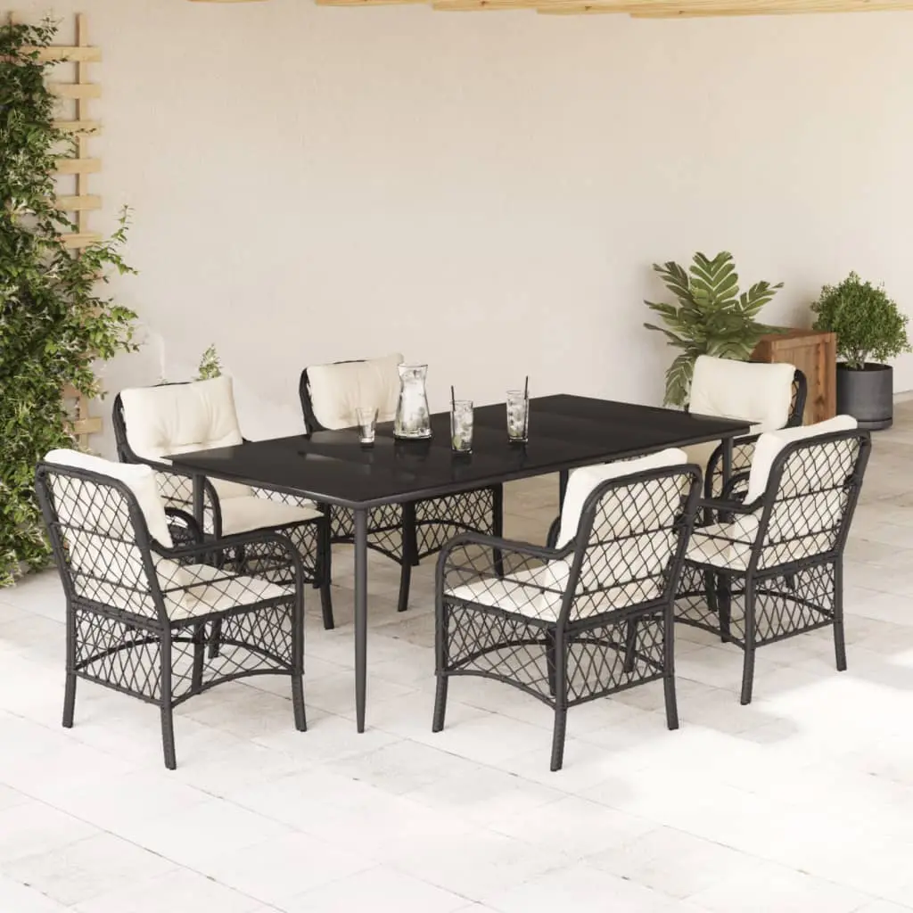 Ensemble de Jardin Repas 6 Personnes Table 200cm Résine Tressée Noire et Coussins Crème – ComfortXL Outdoor Living