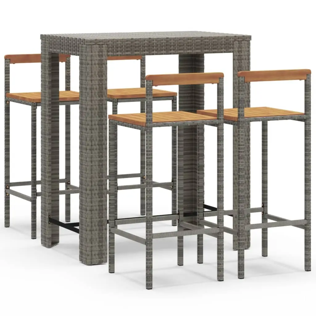 Ensemble de 5 pcs bar de jardin – Mobilier d’extérieur gris poly rotin/bois massif acacia-JU2233