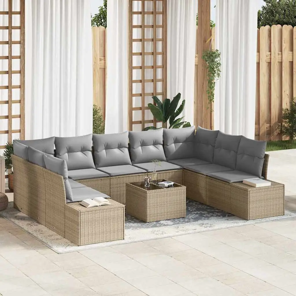 Ensemble Canapé Extérieur 9 Pièces Polyrotin Beige & Gris Clair – Design Moderne & Sac Imperméable – Jardin – ComfortXL Outdoor Living