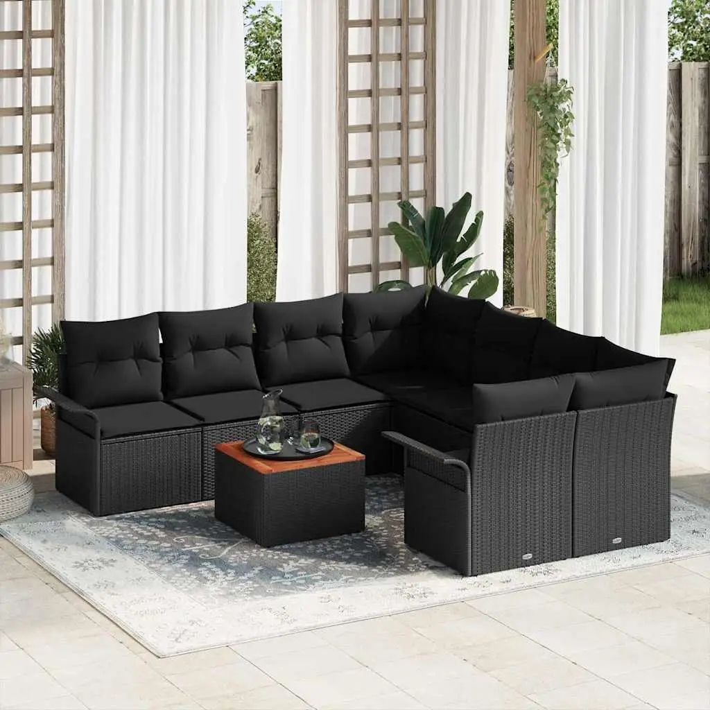 Ensemble de canapé de jardin avec stockage 9 pcs Noir polyrotin vidaXL 3355979