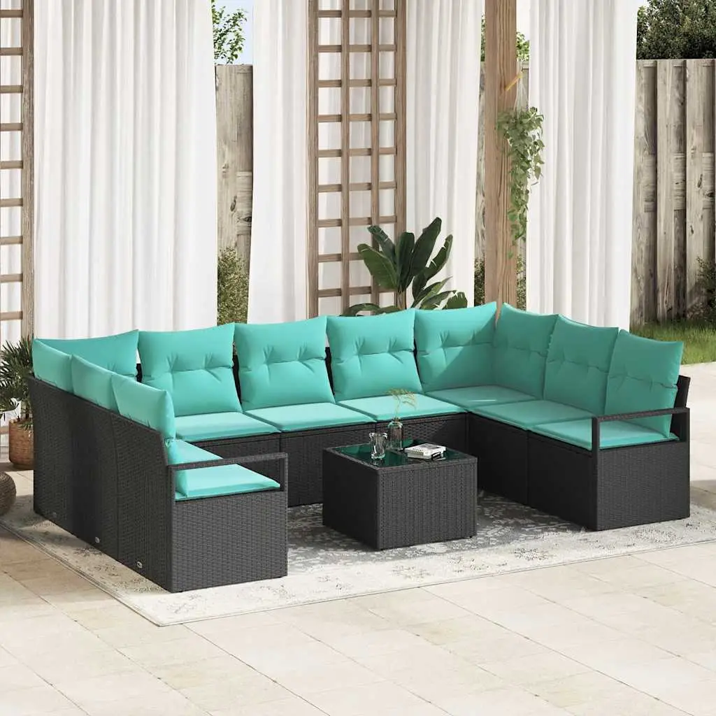 Ensemble de Canapés avec coussin 10 pcs Noir polyrotin vidaXL 3346556