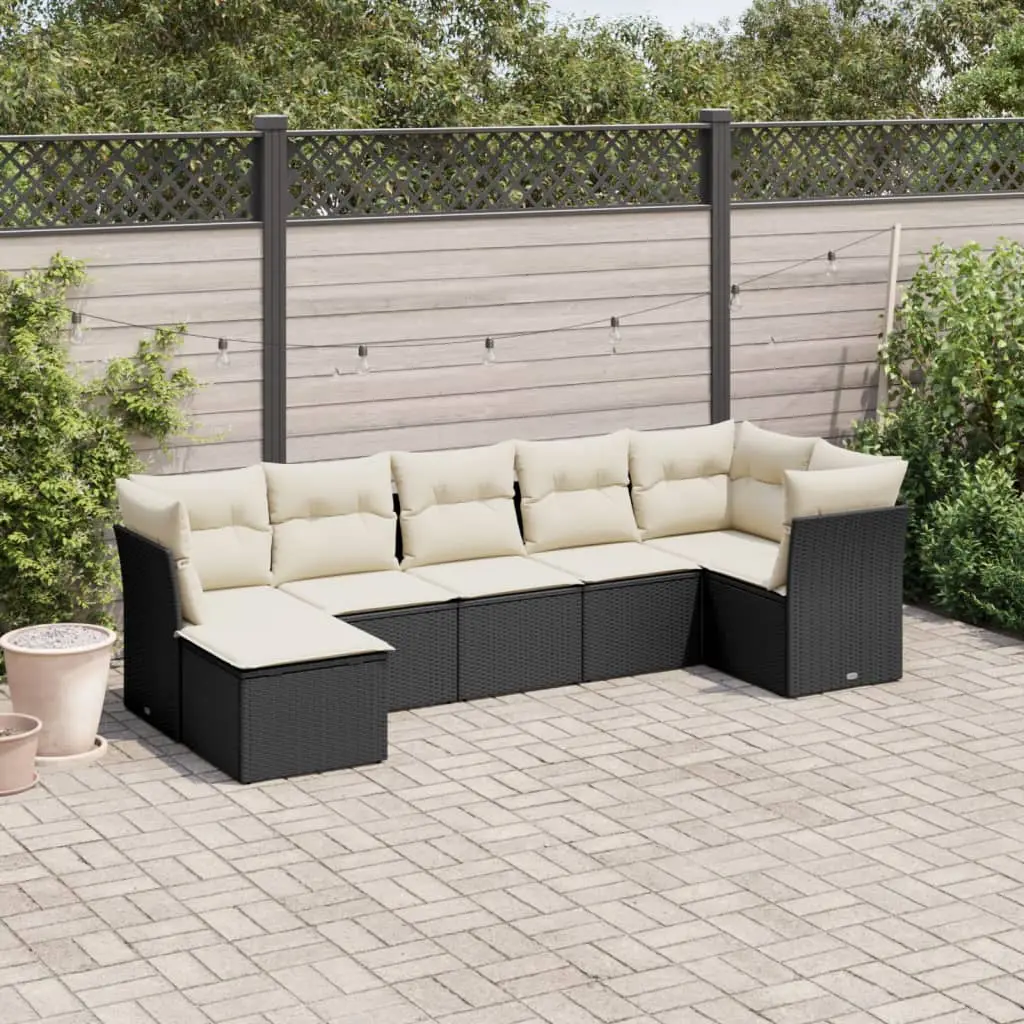 Ensemble de Jardin 7 Places en Résine Tressée Modulable 7 Pièces Coussins Déhoussables Noir et Blanc Crème – ComfortXL Outdoor Living