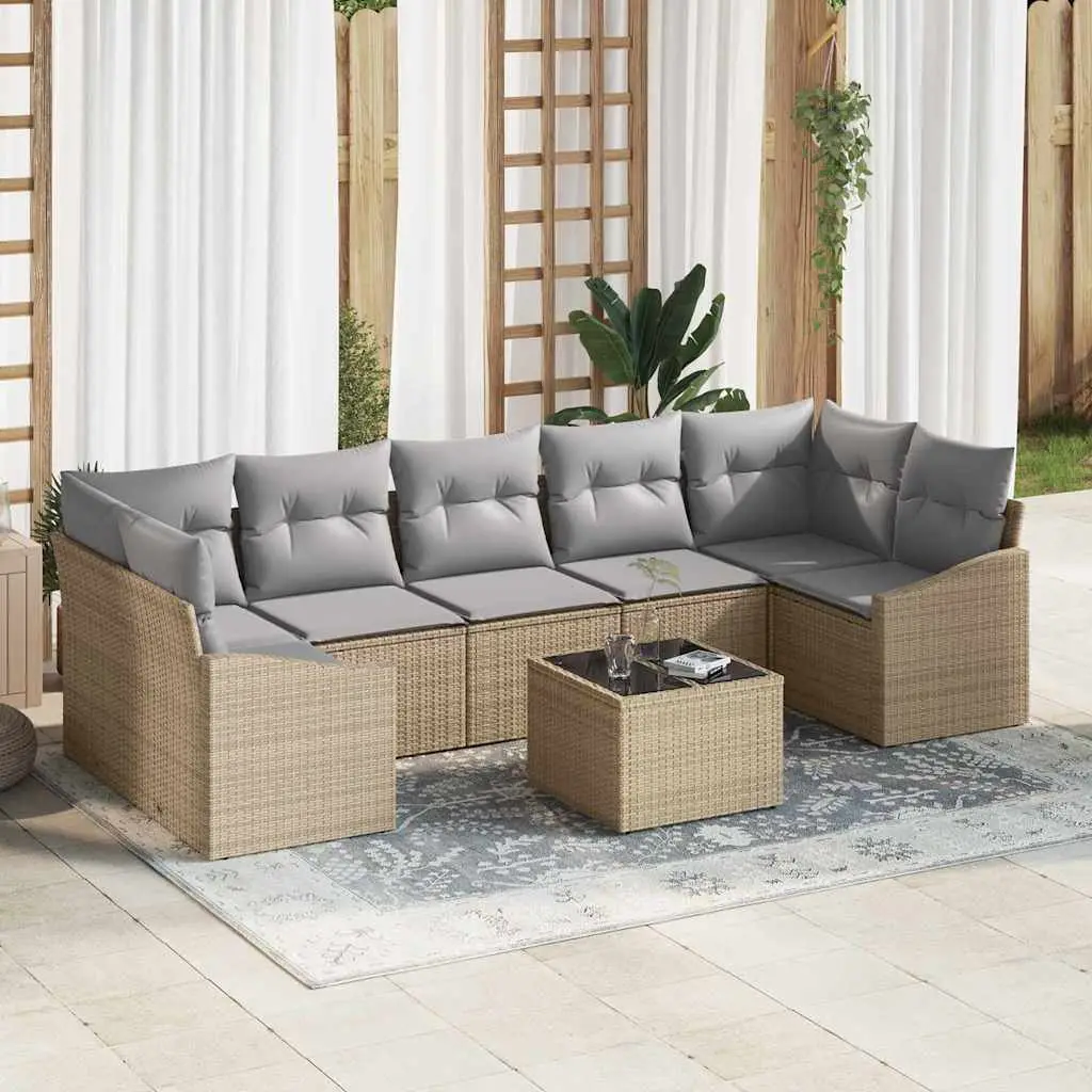 Ensemble de Canapés avec coussin 8 pcs Beige et gris polyrotin vidaXL 3355309