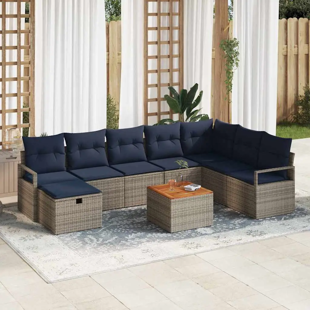 Ensemble de canapé de jardin avec coussin 9 pcs Gris polyrotin vidaXL 3359556