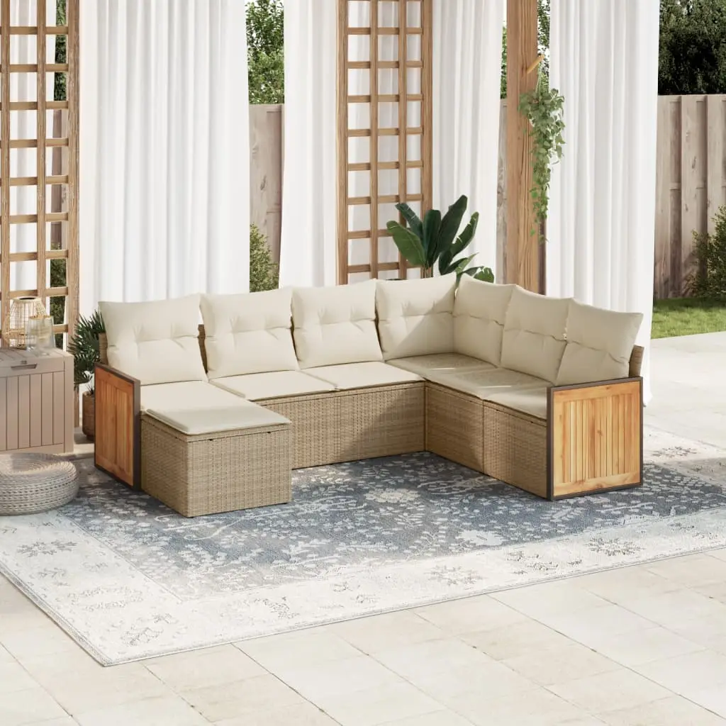 Ensemble d’Extérieur 7 pcs Résine Tressée Beige avec Rangement et Coussins – ComfortXL Outdoor Living