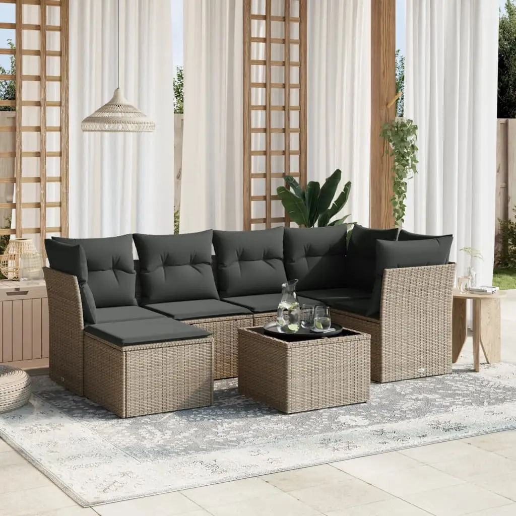 Ensemble de jardin 7 éléments en résine tressée et table basse Gris Clair – ComfortXL Outdoor Living