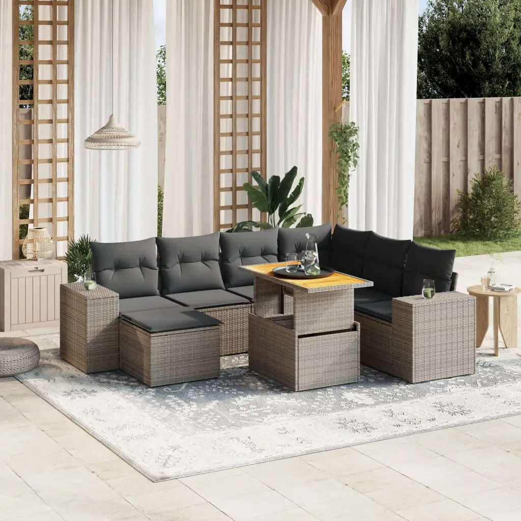 Ensemble de jardin 8 pcs Gris avec repose-pied résine tressée et table ajustable – ComfortXL Outdoor Living