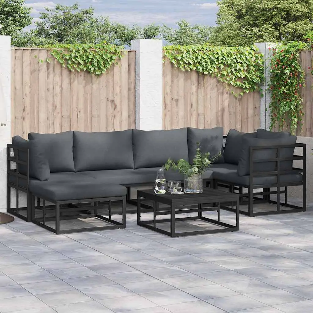 Ensemble de canapé de jardin avec coussin Noir Aluminium vidaXL 3378890