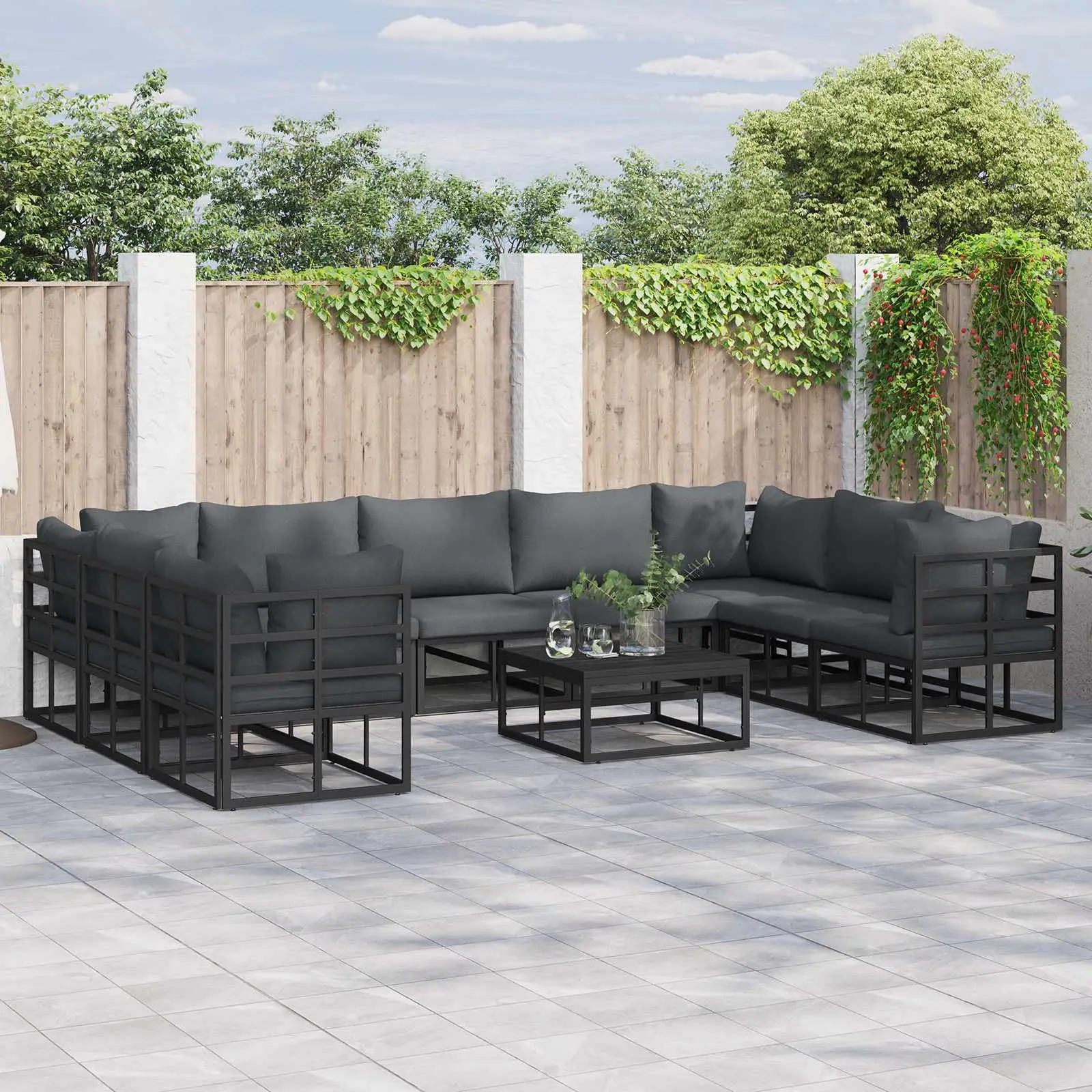 Ensemble de canapé de jardin avec coussin 9 pcs Noir Aluminium vidaXL 3378904