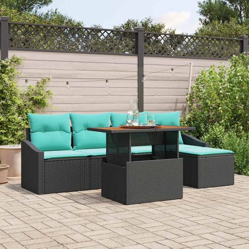 Ensemble de salle à manger pour jardin 6 pcs Noir et Sarcelle vidaXL 3349829