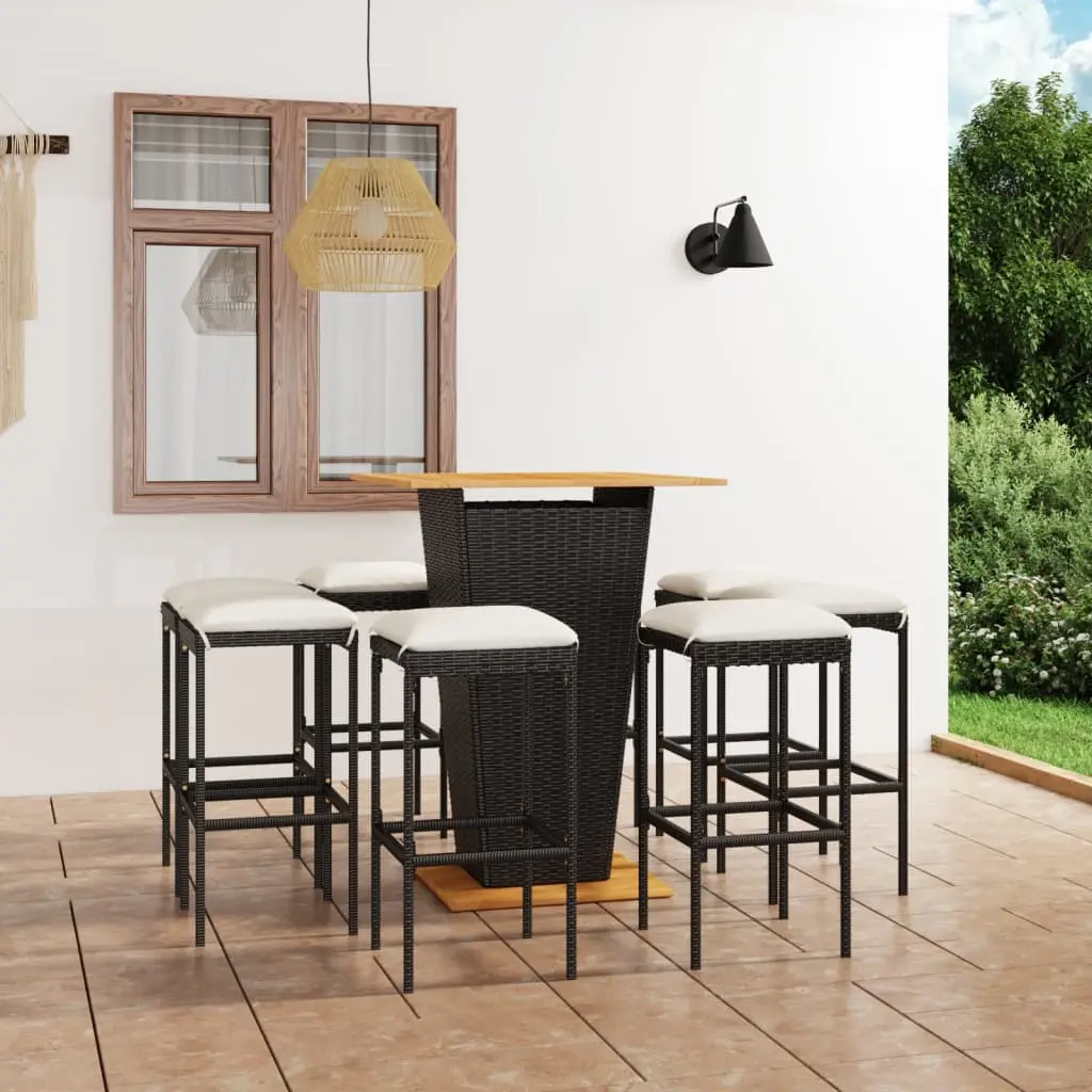Ensemble de bar de jardin 9 pcs et coussins Résine tressée Noir vidaXL 3064854