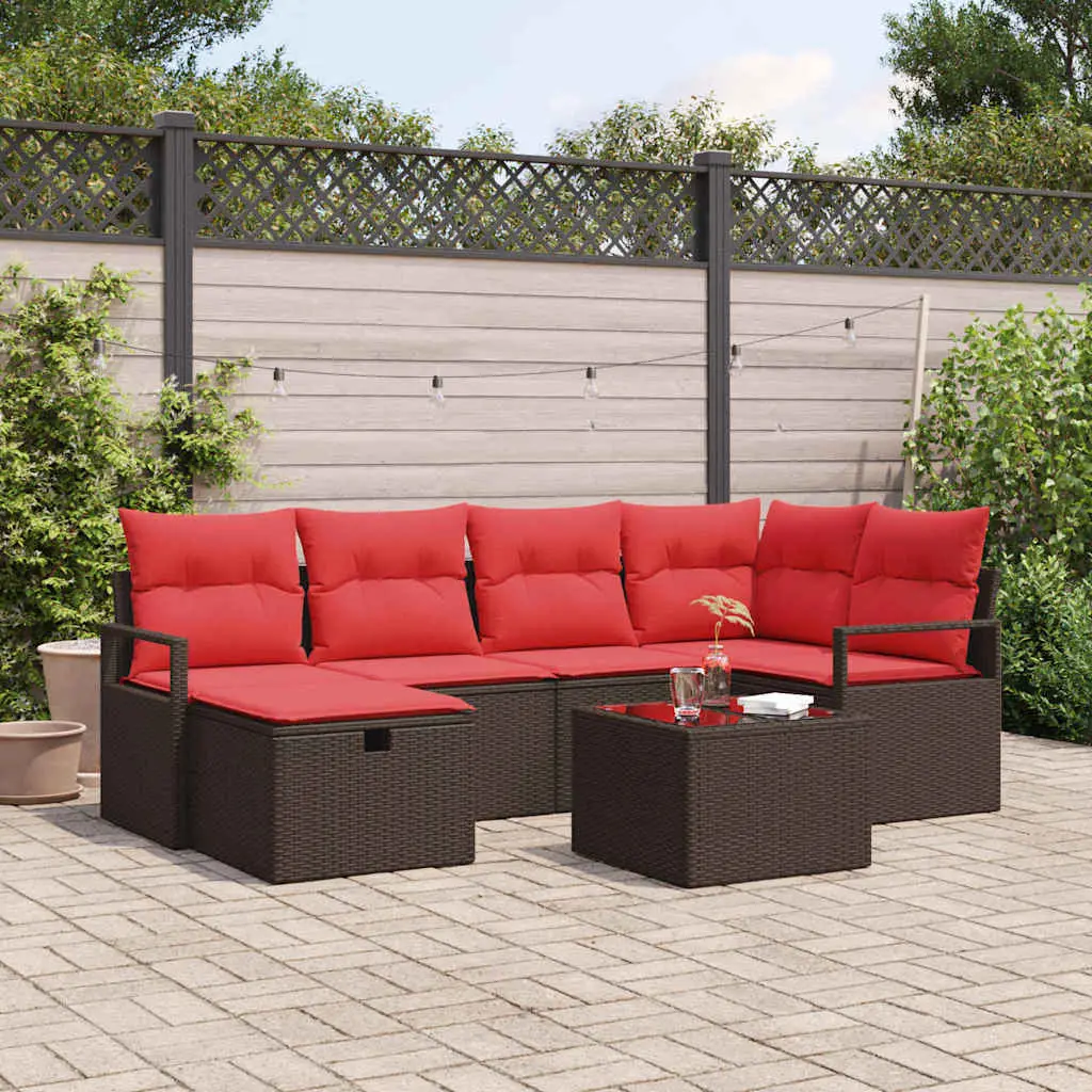 Ensemble de Canapés 7 pcs Marron et rouge polyrotin vidaXL 3359193