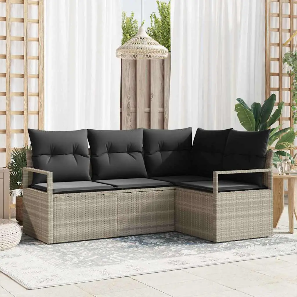 Ensemble de Canapés avec coussin 4 pcs Gris clair polyrotin vidaXL 3355031
