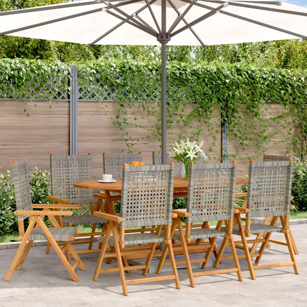 Ensemble de 8 Chaises Extérieur Pliables et Inclinables Bois d’Acacia et Résine Tressée Gris – ComfortXL Outdoor Living
