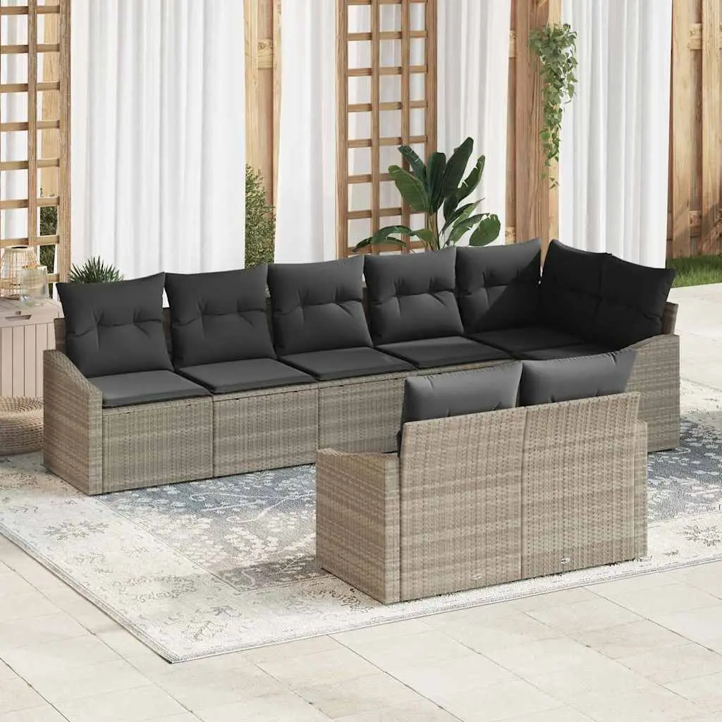 Ensemble de Canapés avec coussin 8 pcs Gris clair polyrotin vidaXL 3346772