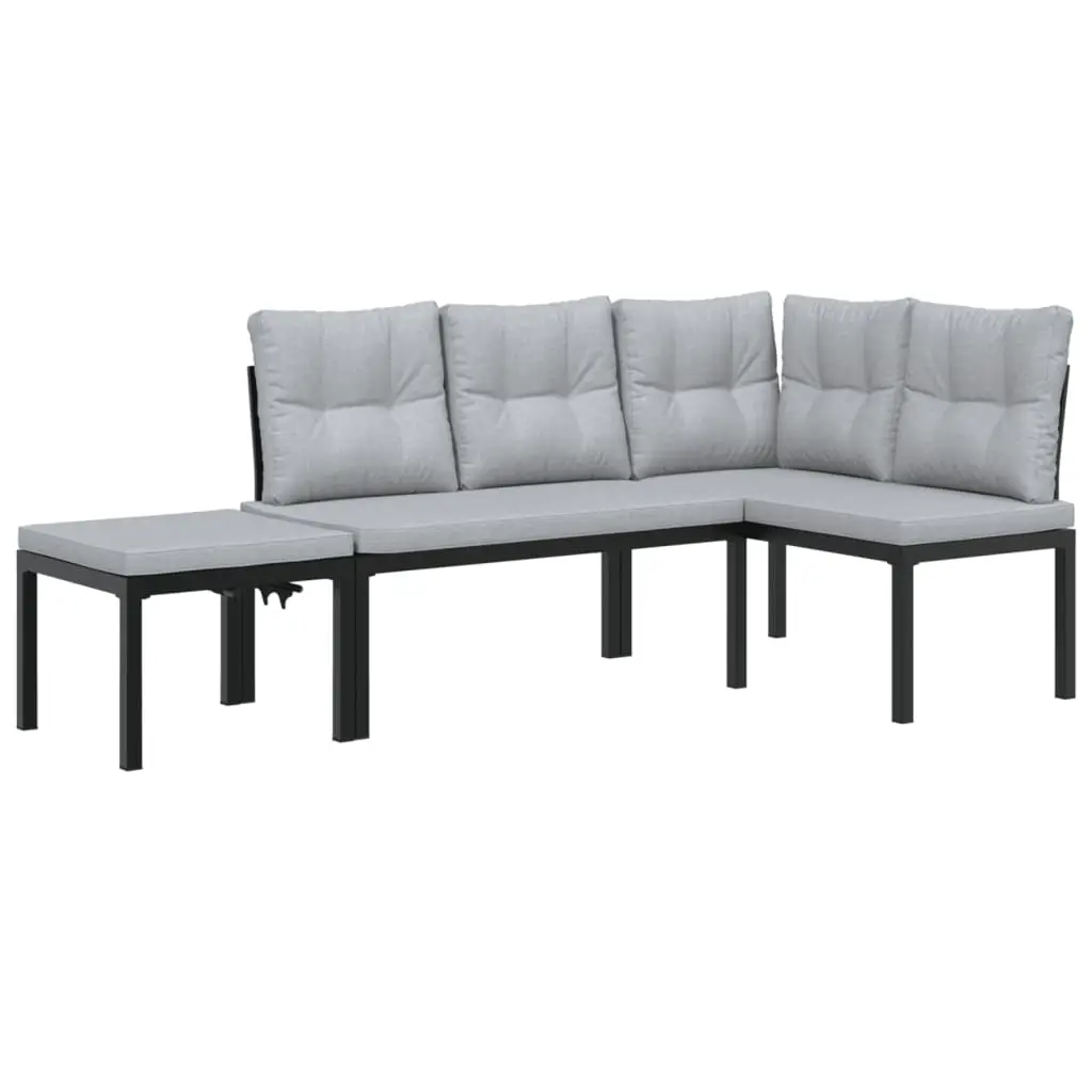 Ensemble de 3 pcs banc de jardin avec coussins – Banc d’extérieur – Banquette noir-JU11323