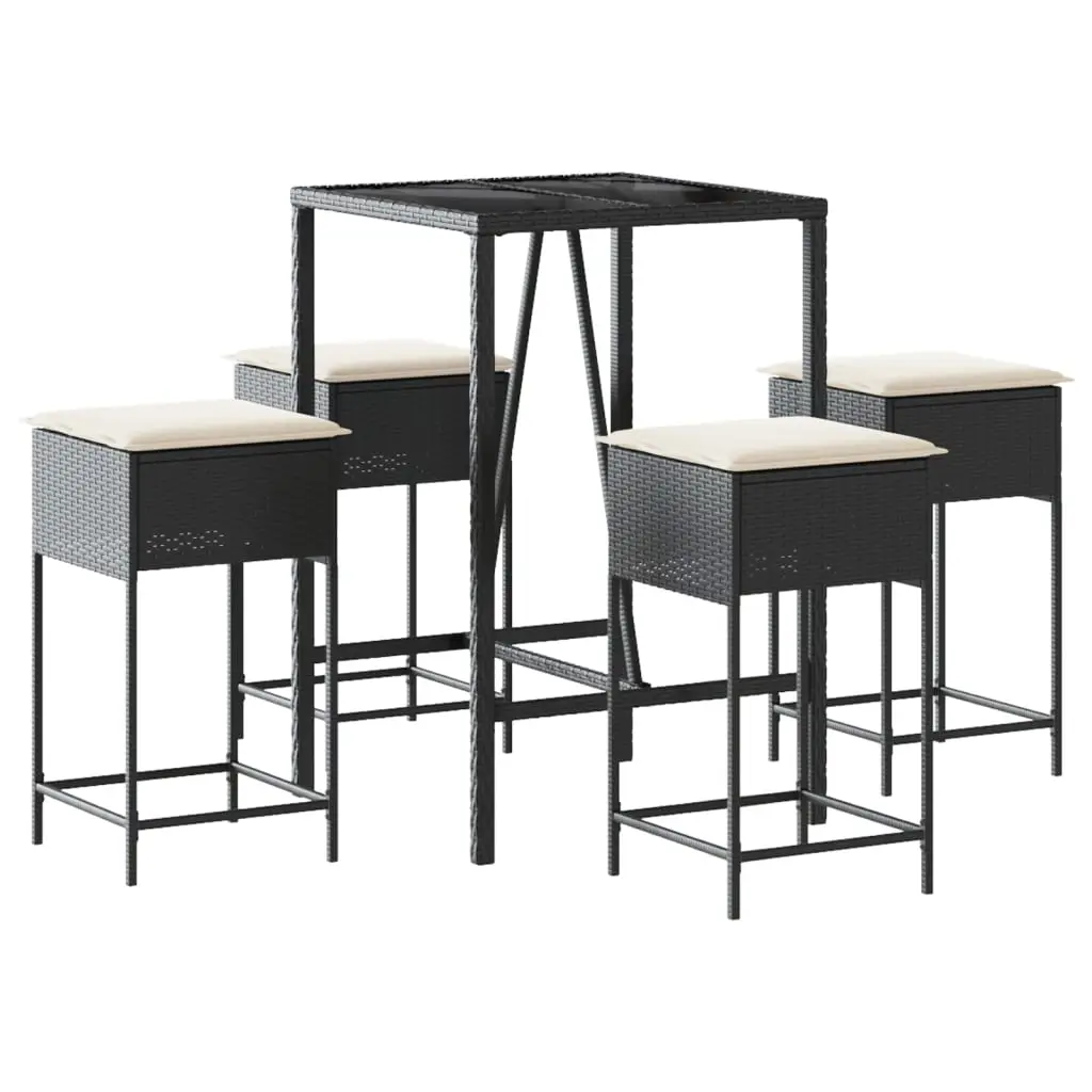 Ensemble de 5 pcs bar de jardin – Mobilier d’extérieur – Mobilier de jardin avec coussins noir poly rotin-JU2270