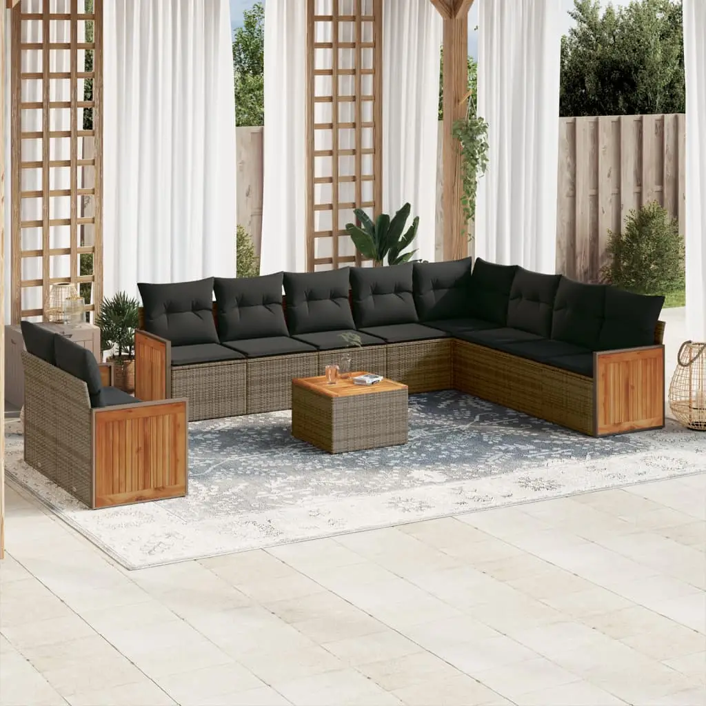 Ensemble de Jardin Bas 11 pcs Résine Tressée Grise Modulable avec 4 Fauteuils Coussins Gris – ComfortXL Outdoor Living