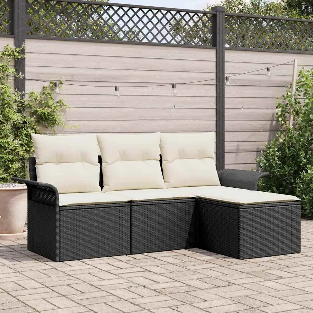Ensemble de Canapés avec coussin 4 pcs Noir et Crème polyrotin vidaXL 3345307