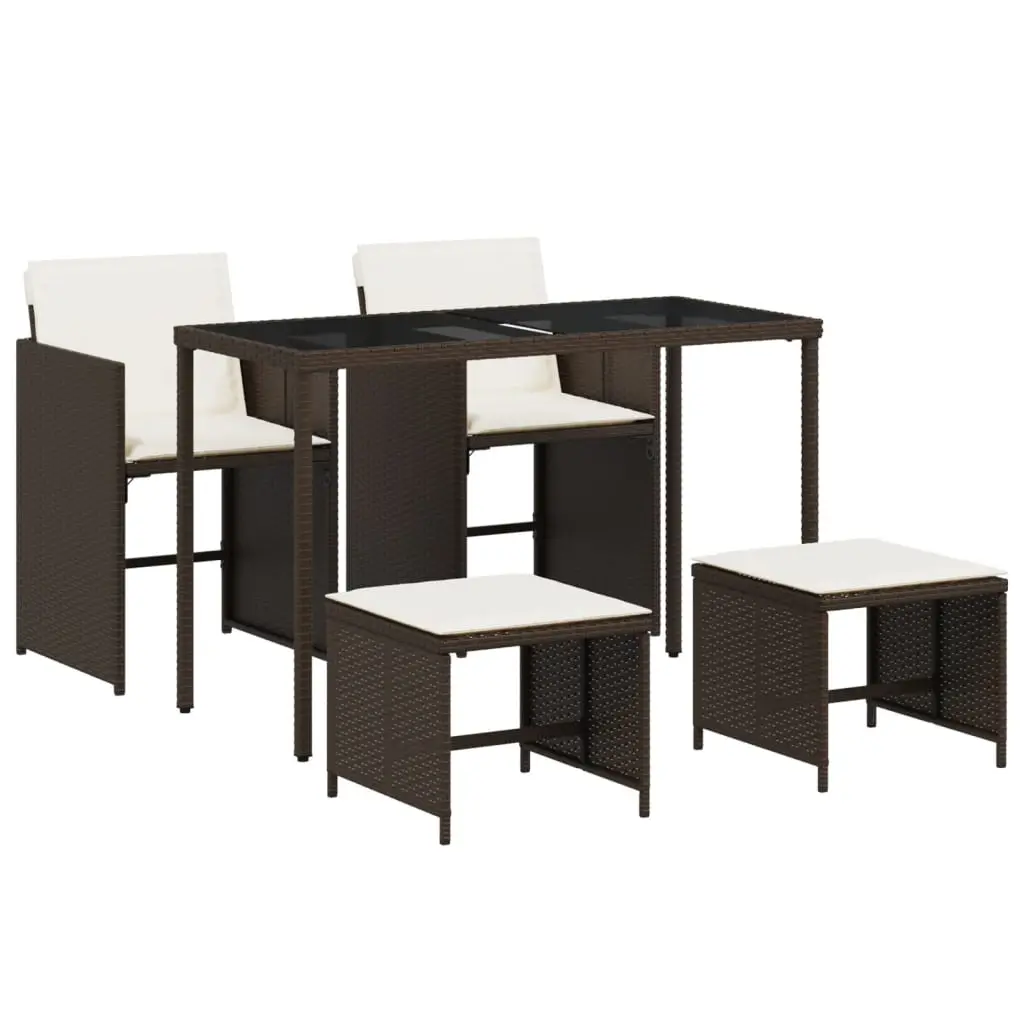 Ensemble de 5 pcs table de jardin avec chaises – mobilier de jardin et coussins marron poly rotin-JU2565