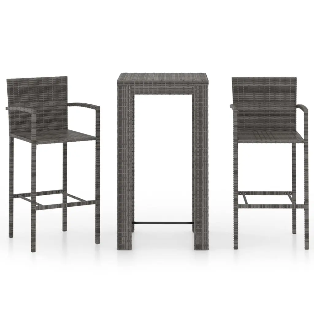 Ensemble de bar d’extérieur 3 pcs | Mobilier d’extérieur accoudoir Résine tressée Gris Maison Chic