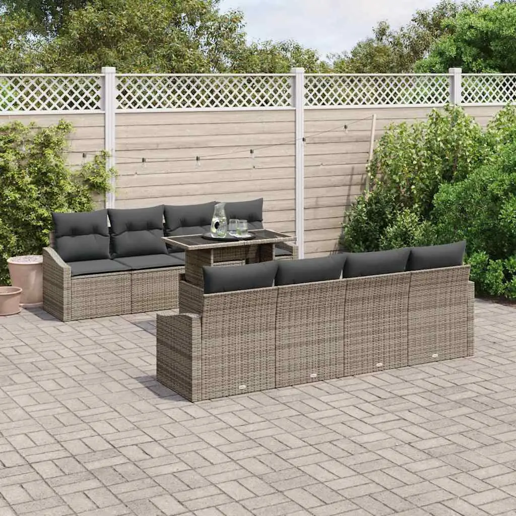 Ensemble de canapé de jardin avec coussin 9 pcs Gris polyrotin vidaXL 3357702