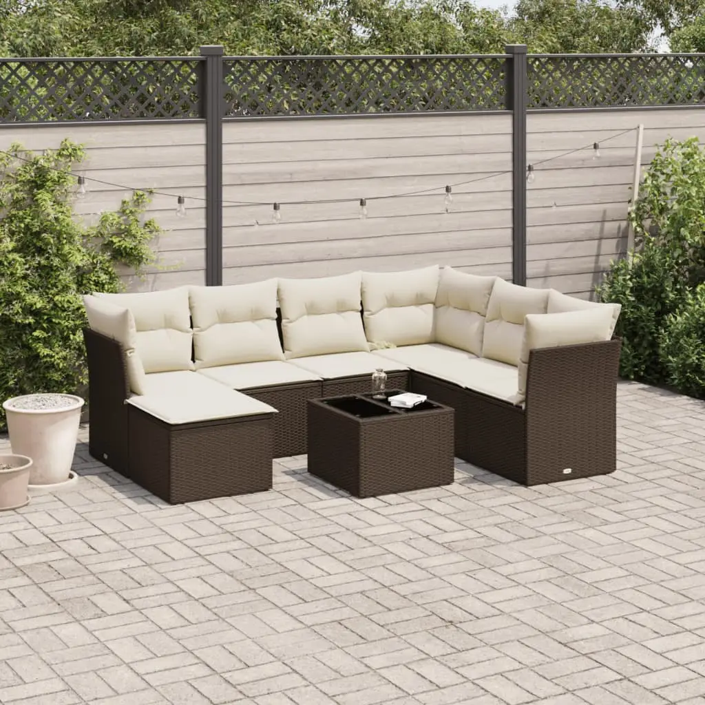 Ensemble de Jardin 7 Places Résine Tressée Modulable Table et Tabouret pour Balcon Marron Crème – ComfortXL Outdoor Living