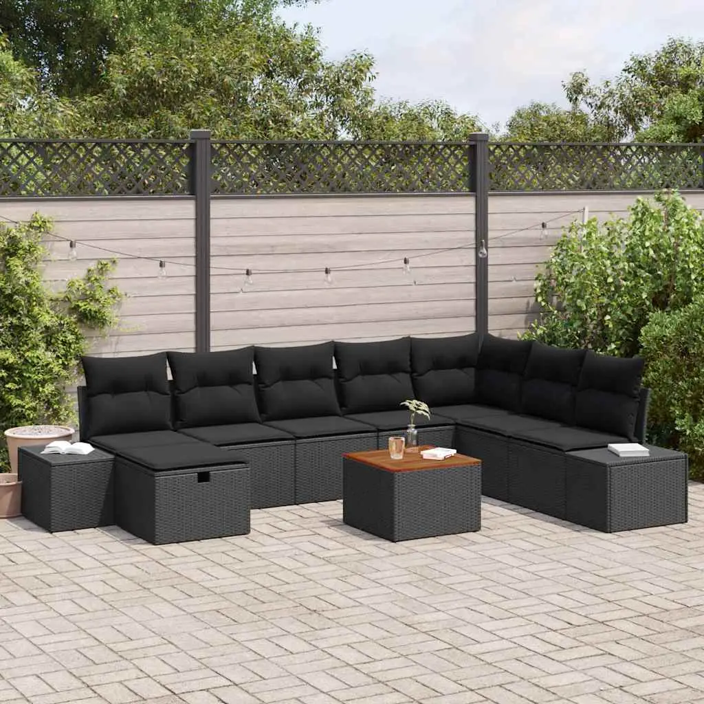 Ensemble de canapé de jardin avec coussin 9 pcs Noir polyrotin vidaXL 3359611