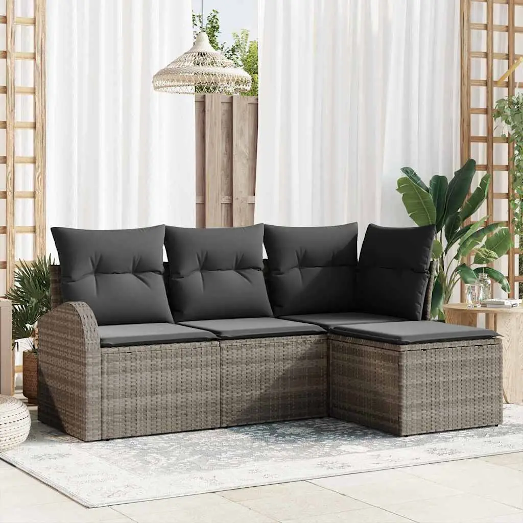 Ensemble de Canapés avec coussin 4 pcs Gris polyrotin vidaXL 3354658