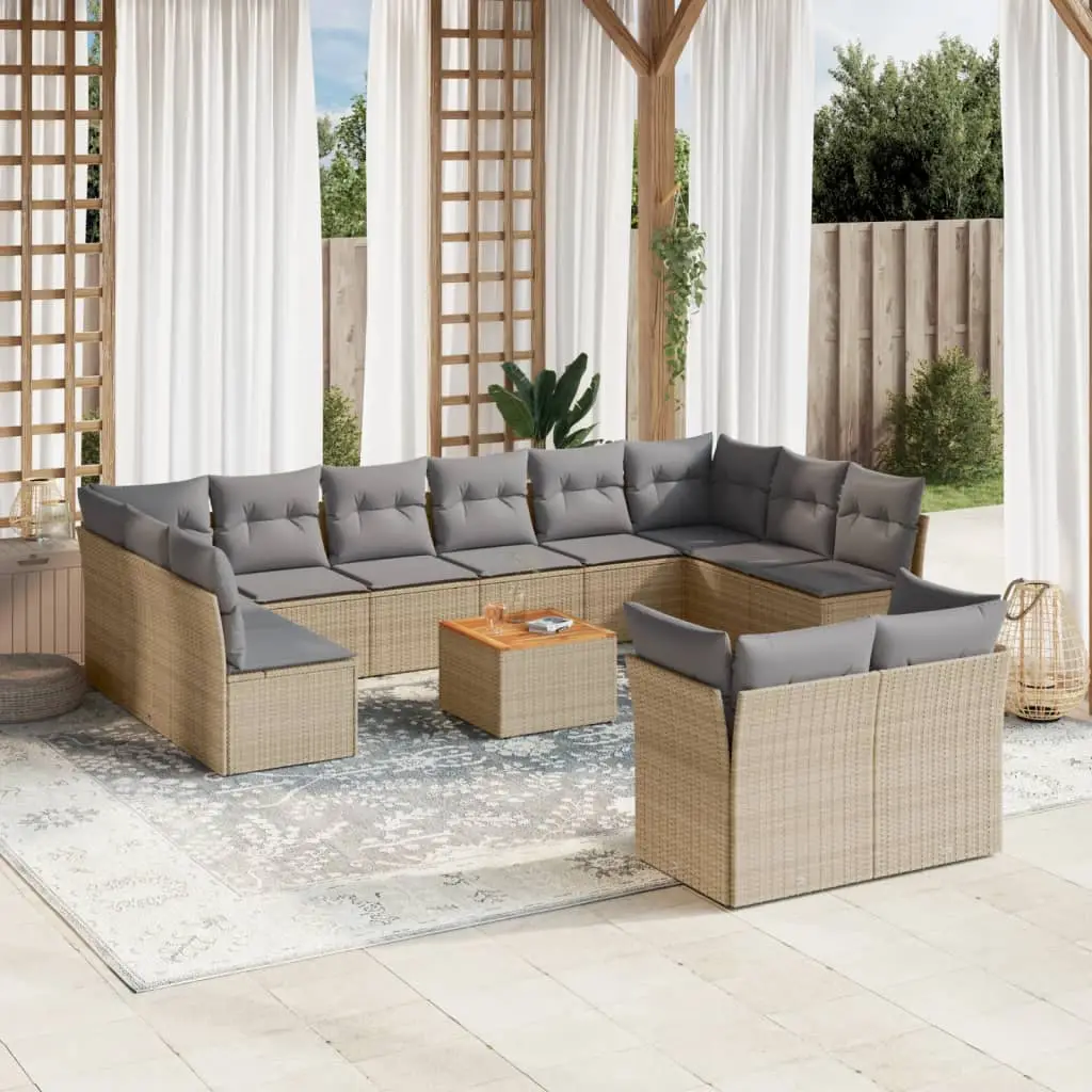 Ensemble canapé modulable 12 places résine tressée table basse en bois pour extérieur Beige et Gris Clair – ComfortXL Outdoor Living