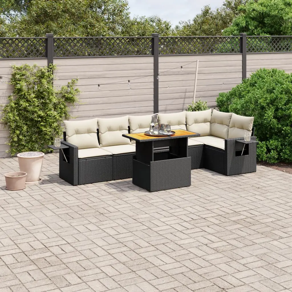 Ensemble Canapés 7 pcs Résine Tressée Noire Coussins Crème pour Extérieur – ComfortXL Outdoor Living