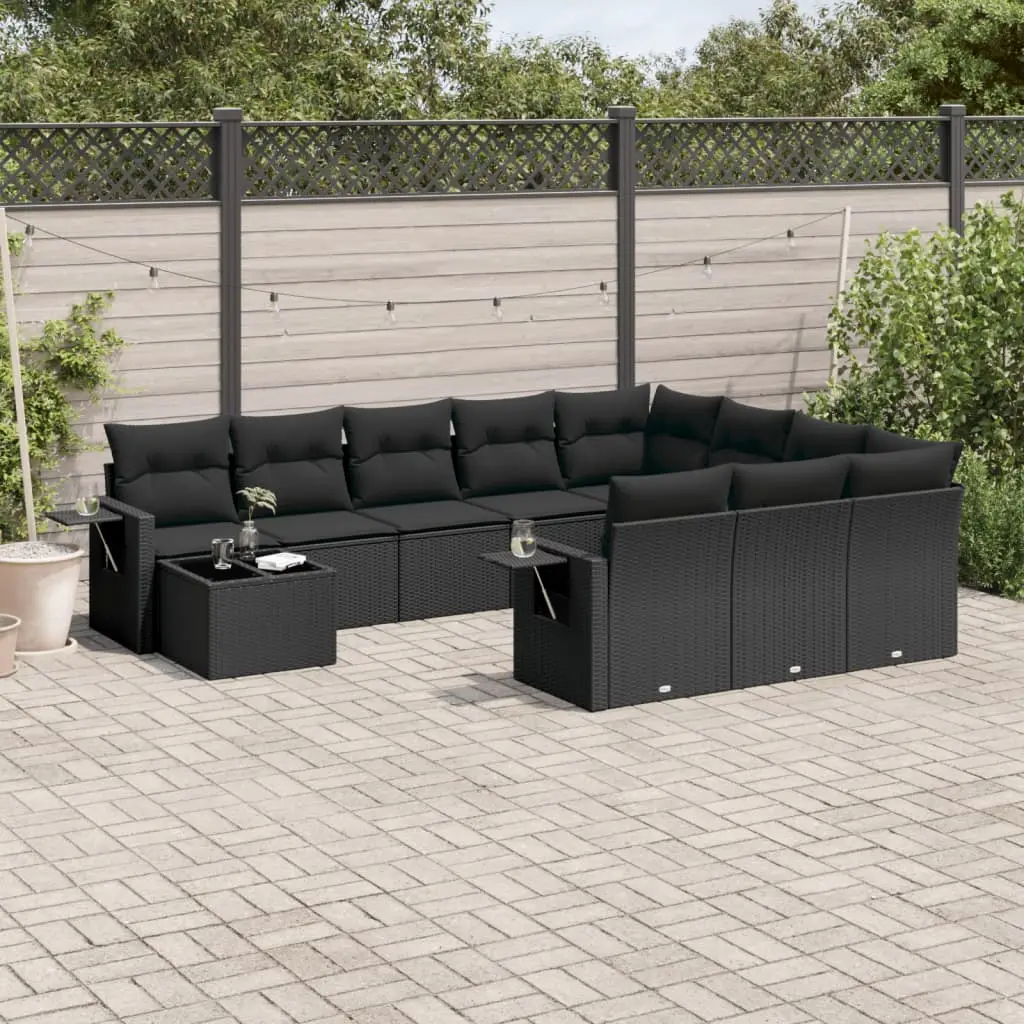 Ensemble canapés de jardin 10 places modulable avec tables intégrées en résine tressée Noir et Noir – ComfortXL Outdoor Living