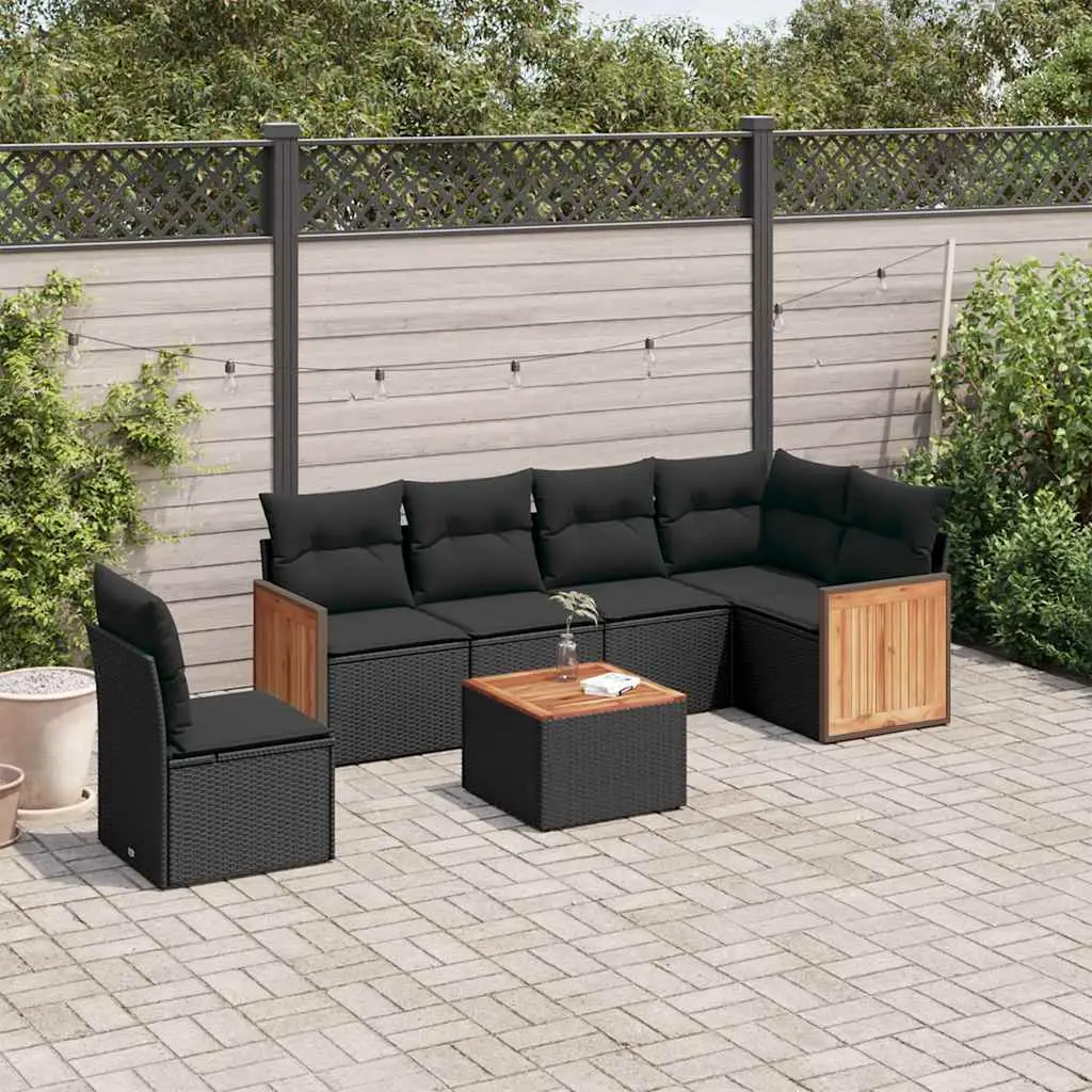 Ensemble de jardin 7 pcs en résine tressée noire avec table et rangement intégré – ComfortXL Outdoor Living