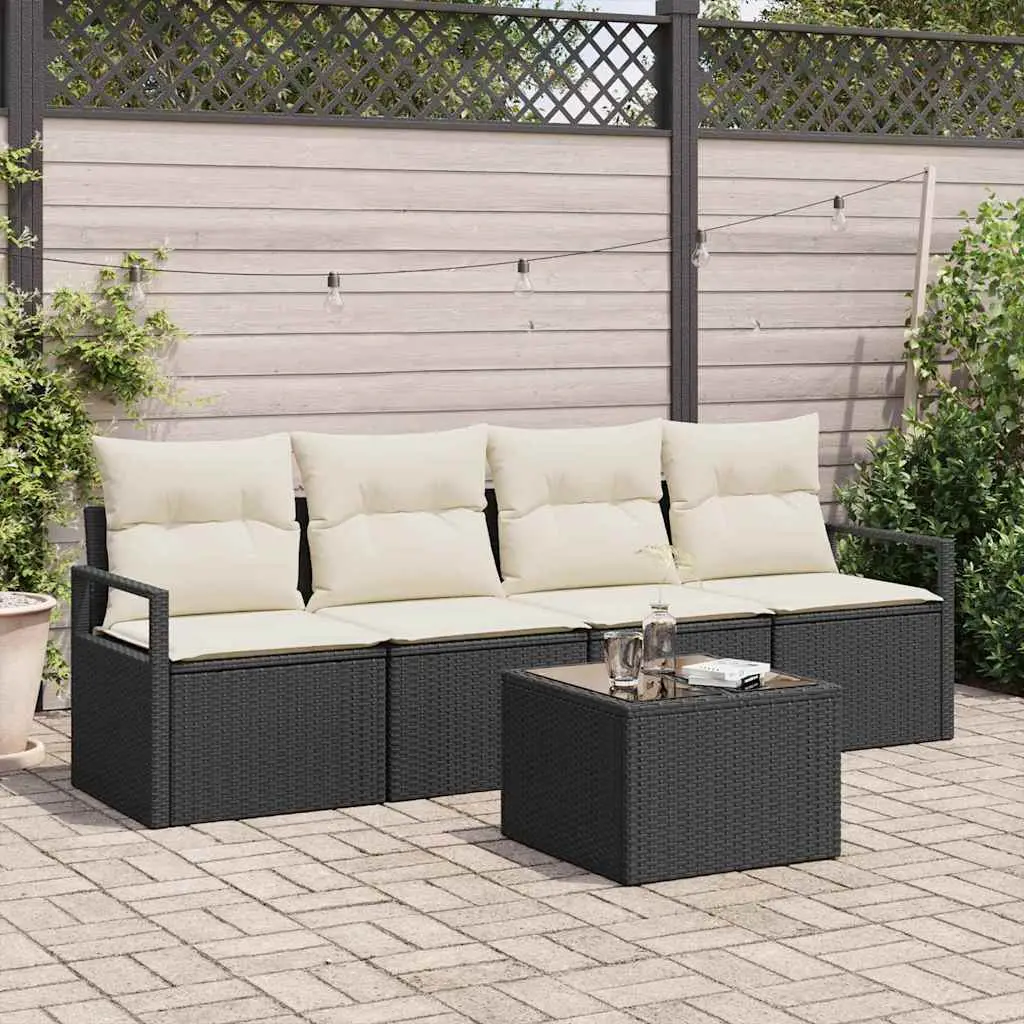 Ensemble de Canapés avec coussin 5 pcs Noir et Crème polyrotin vidaXL 3354916