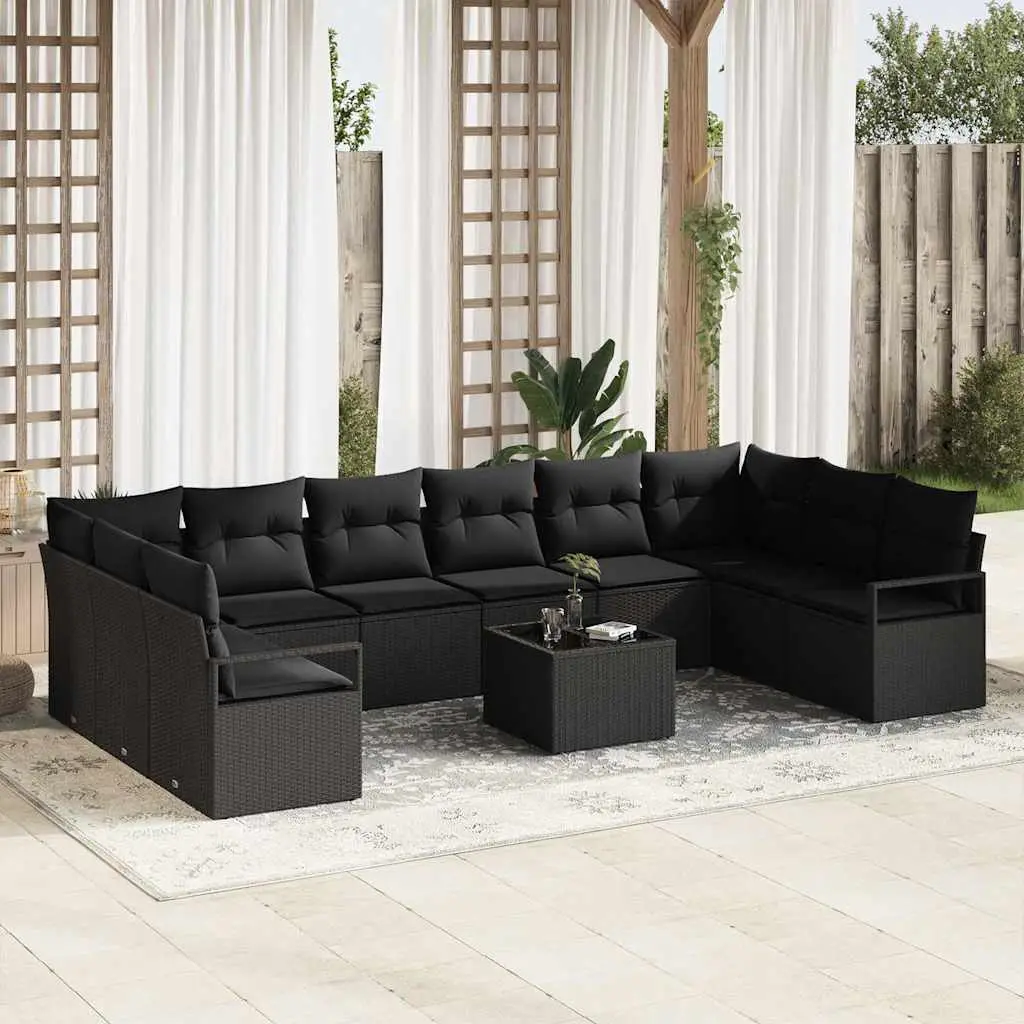 Ensemble de Canapés avec coussin 11 pcs Noir polyrotin vidaXL 3346573