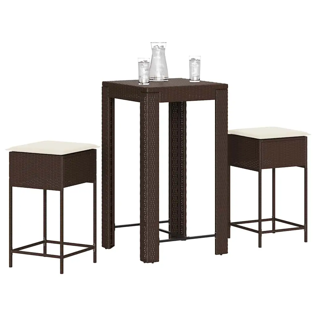 Ensemble de bar de jardin 3 pcs et coussins brun résine tressée vidaXL 3261446