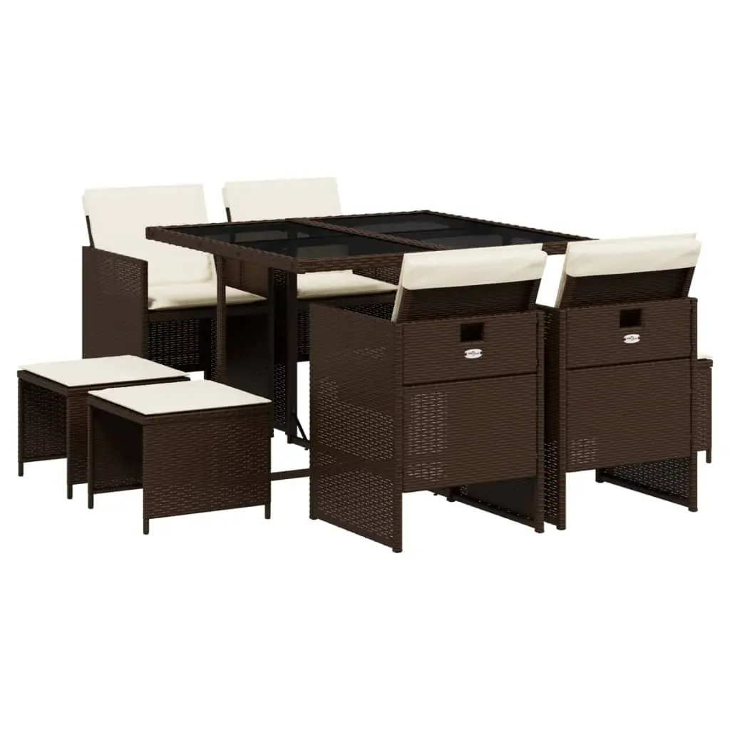 Ensemble de 9 pcs table de jardin et chaises avec coussins – mobilier de jardin marron poly rotin-JU2752