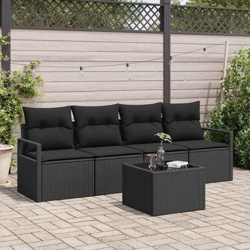 Ensemble de Canapés avec coussin 5 pcs Noir polyrotin vidaXL 3354922