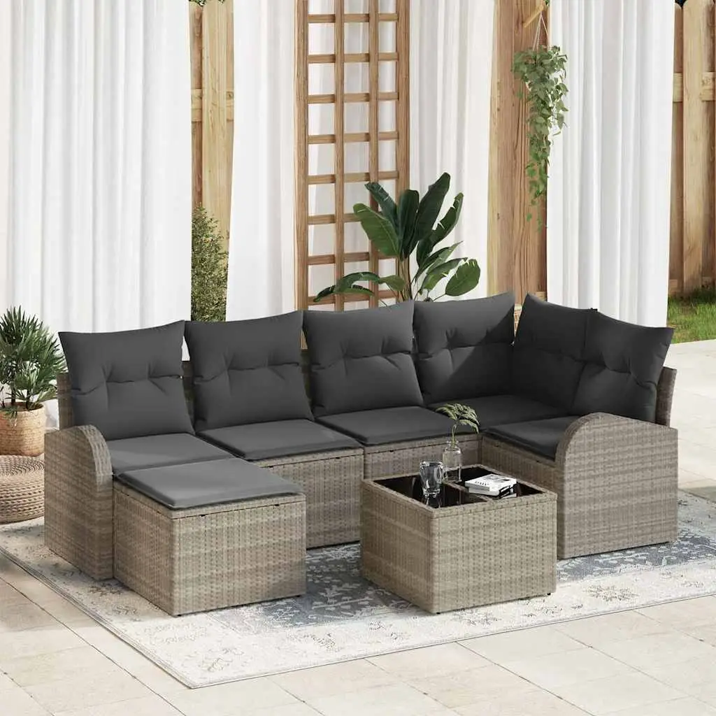 Ensemble de Canapés avec coussin 7 pcs Gris clair polyrotin vidaXL 3354791